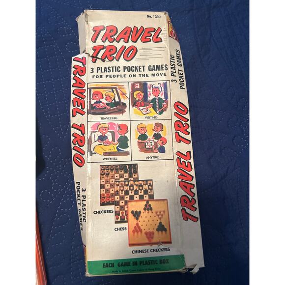 Vintage 70s Travel Trio Game Set Checkers Chess Chinese Checkers - Picture 2 of 6